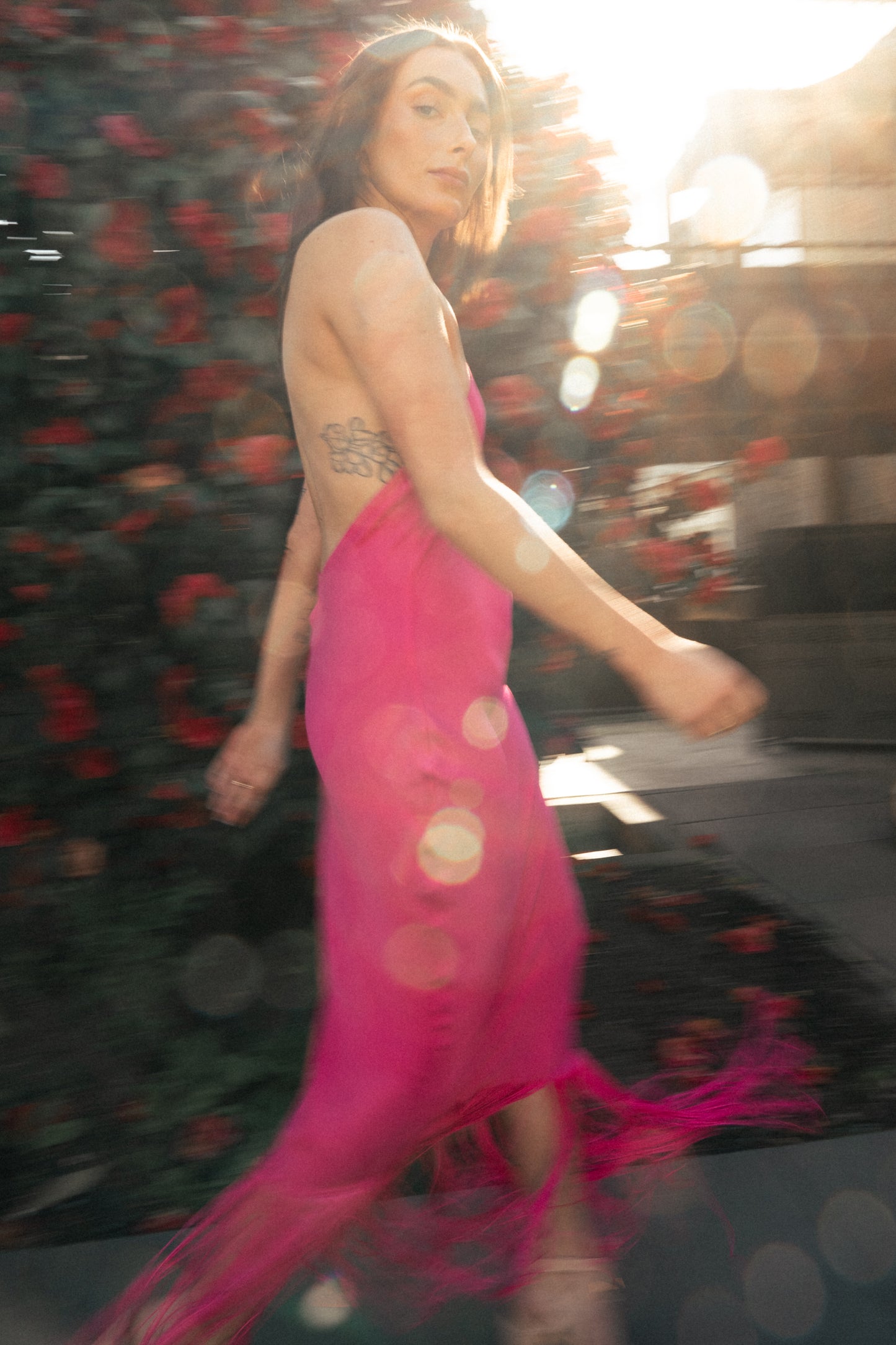 Payton Fringe Maxi Dress in Hot Pink