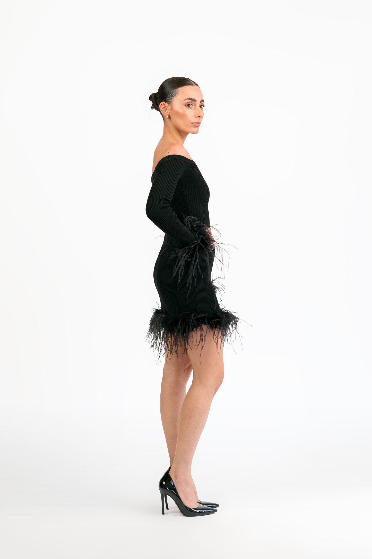 Ellerie Feather Knit Dress in Black