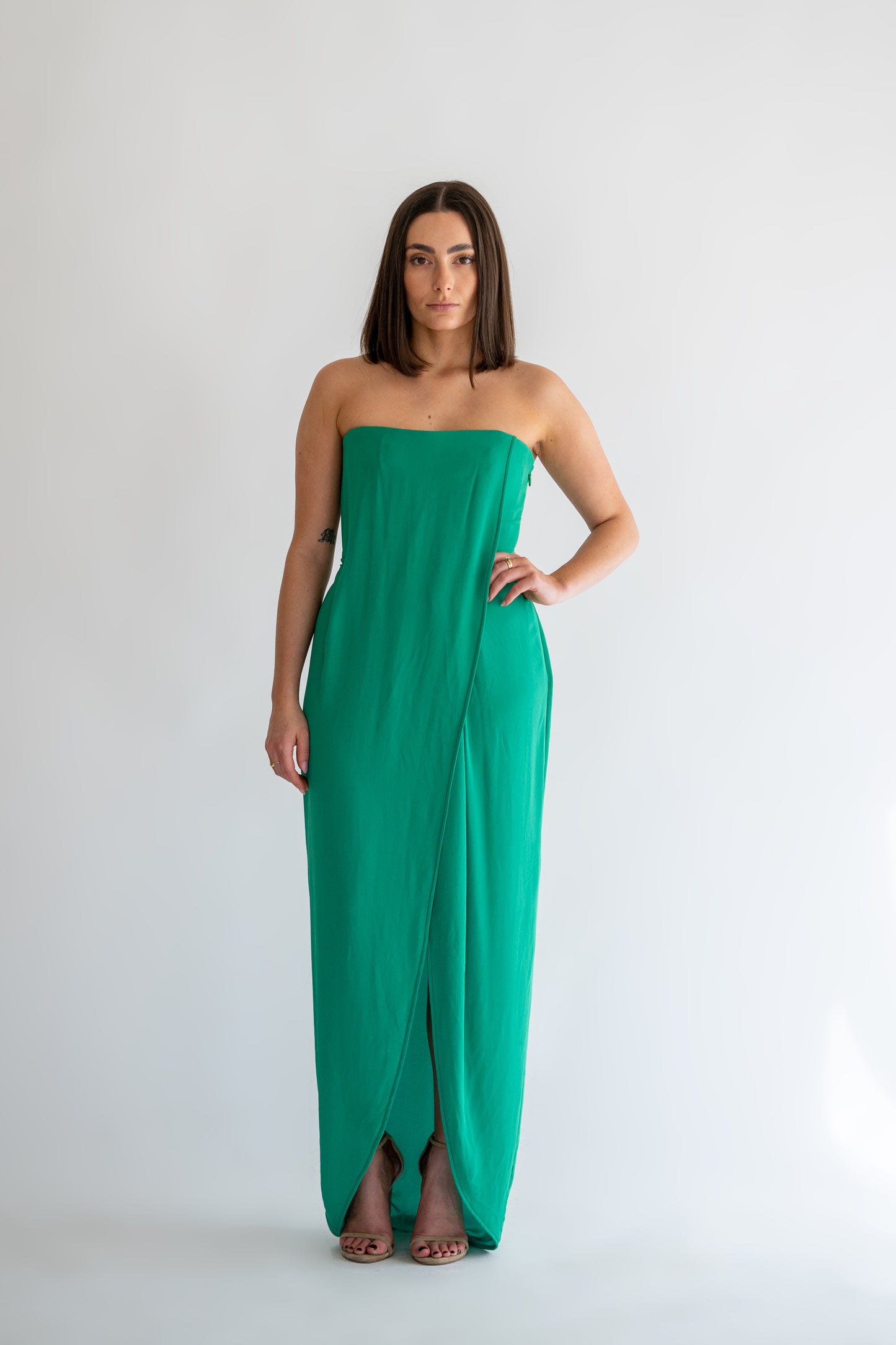 Jesse Strapless Evergreen Dress in Emerald