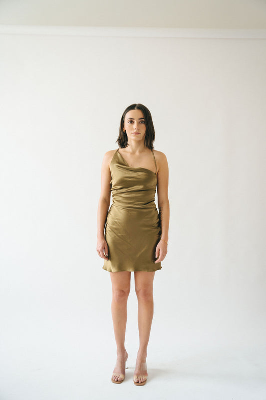 Alma Bias Cowl Mini Dress